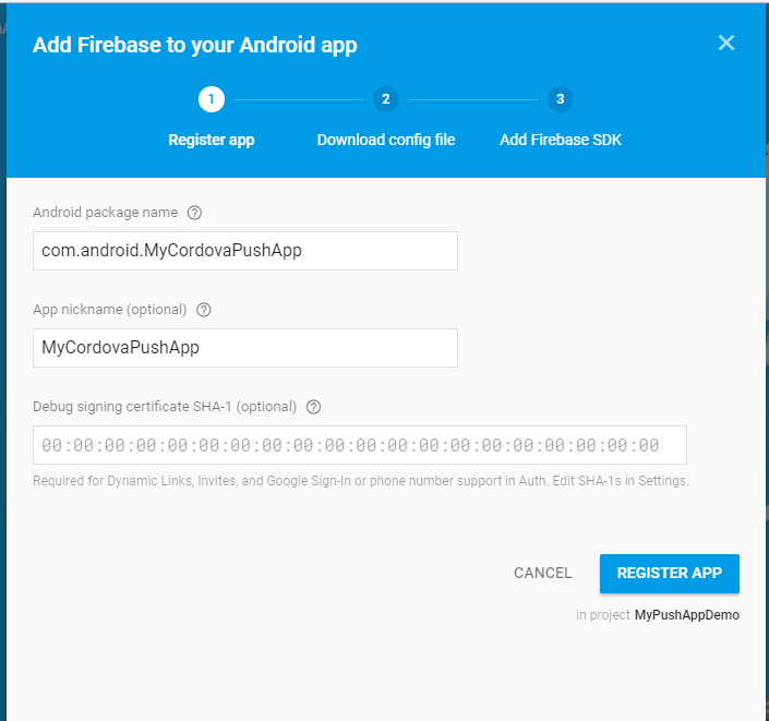 Register App in Firebase